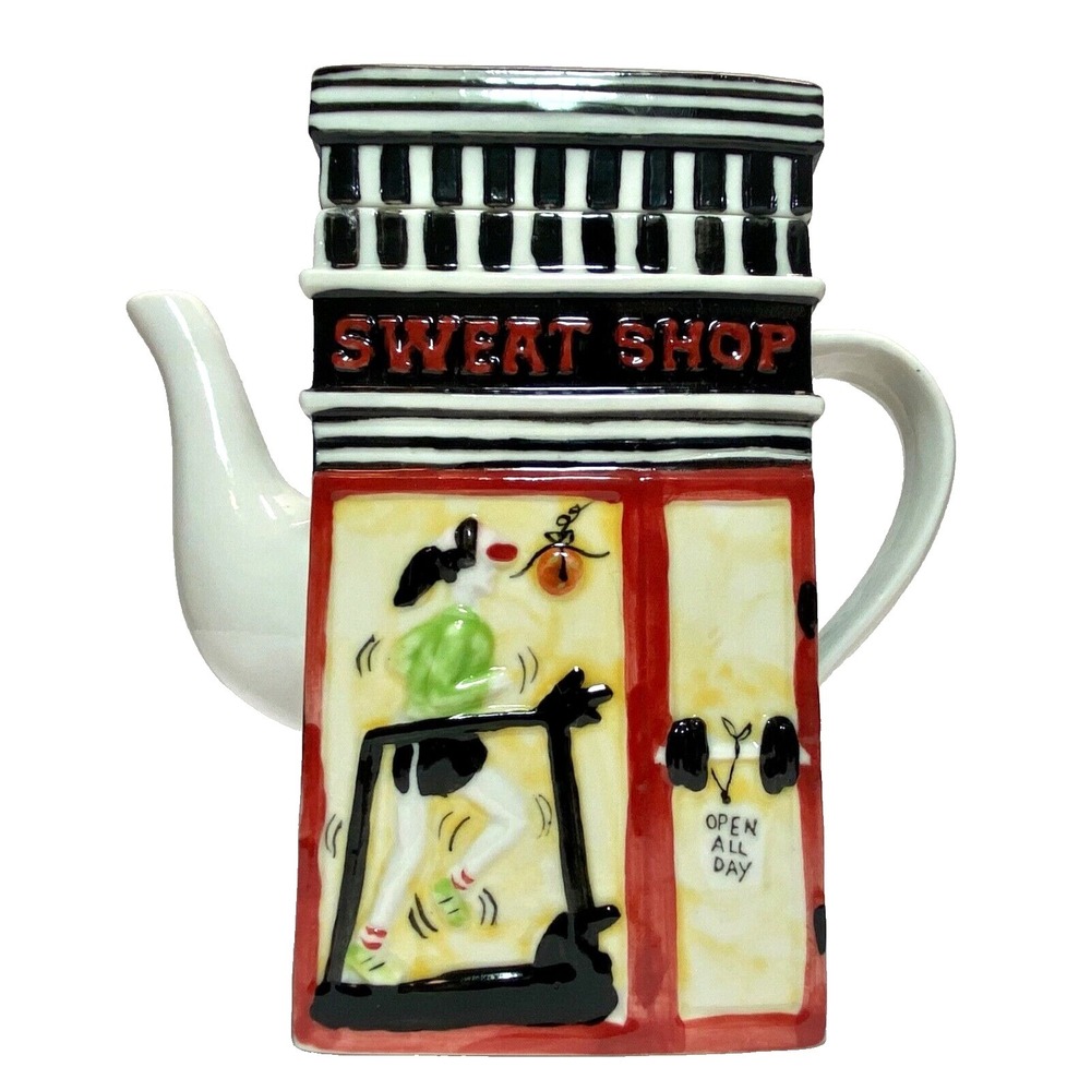 Vintage Tea Pot MSRF. INC Sweat Shop & Just Dessert Store Front 7" Teapot 1980's